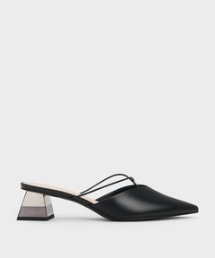 アシンメトリックストラップ クロームヒールミュール（Black） CHARLES ＆ KEITH サンダル アシンメトリックストラップ