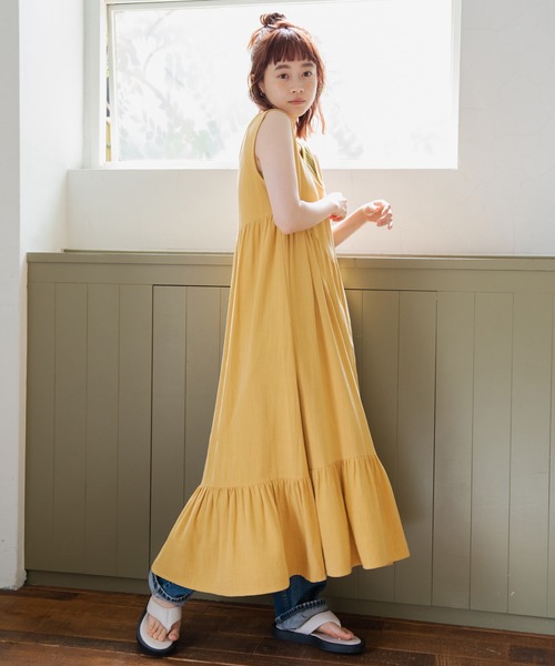 Crisp（クリスプ）の「ヘムギャザーロングワンピース（ワンピース・レディース・グリーン/イエロー・FREE）」の7枚目の写真