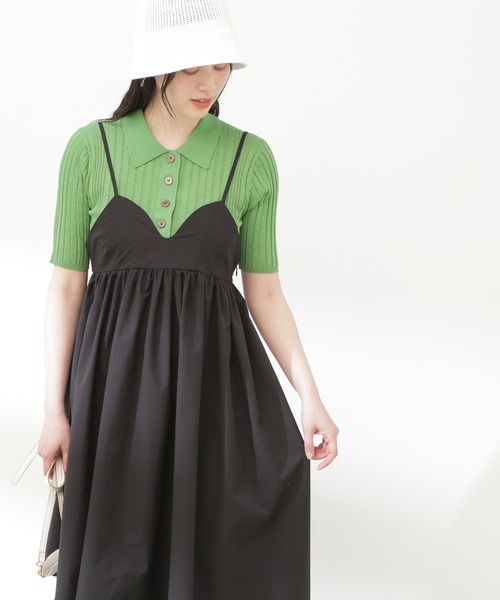 N.(N. Natural Beauty Basic)(エヌエヌナチュラルビューティーベーシック)の「◆シアーポロニット(ニット/セーター・レディース・ブラック×ホワイト/グリーン/ネイビー・MEDIUM)」の1枚目の写真