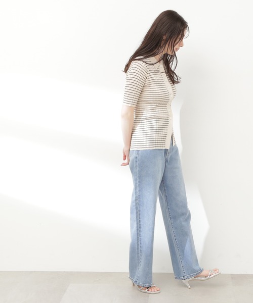N.(N. Natural Beauty Basic)(エヌエヌナチュラルビューティーベーシック)の「◆シアーポロニット(ニット/セーター・レディース・ブラック×ホワイト/グリーン/ネイビー・MEDIUM)」の6枚目の写真