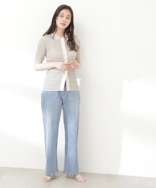 N.(N. Natural Beauty Basic)(エヌエヌナチュラルビューティーベーシック)の「◆シアーポロニット(ニット/セーター・レディース・ブラック×ホワイト/グリーン/ネイビー・MEDIUM)」の8枚目の写真