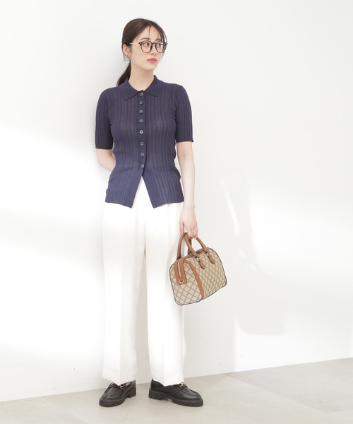 N.(N. Natural Beauty Basic)(エヌエヌナチュラルビューティーベーシック)の「◆シアーポロニット(ニット/セーター・レディース・ブラック×ホワイト/グリーン/ネイビー・MEDIUM)」の9枚目の写真