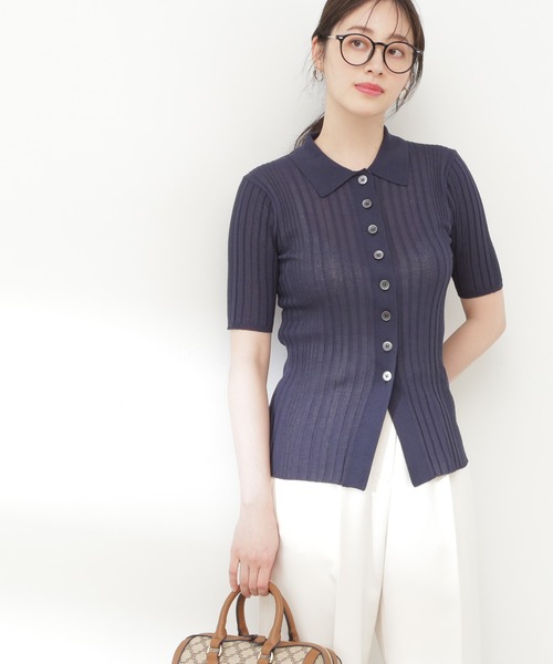 N.(N. Natural Beauty Basic)(エヌエヌナチュラルビューティーベーシック)の「◆シアーポロニット(ニット/セーター・レディース・ブラック×ホワイト/グリーン/ネイビー・MEDIUM)」の15枚目の写真