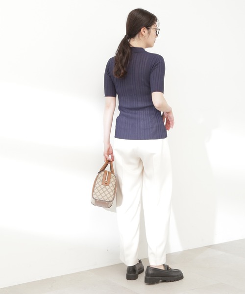 N.(N. Natural Beauty Basic)(エヌエヌナチュラルビューティーベーシック)の「◆シアーポロニット(ニット/セーター・レディース・ブラック×ホワイト/グリーン/ネイビー・MEDIUM)」の7枚目の写真