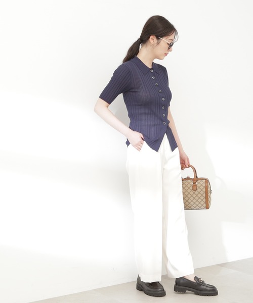 N.(N. Natural Beauty Basic)(エヌエヌナチュラルビューティーベーシック)の「◆シアーポロニット(ニット/セーター・レディース・ブラック×ホワイト/グリーン/ネイビー・MEDIUM)」の13枚目の写真