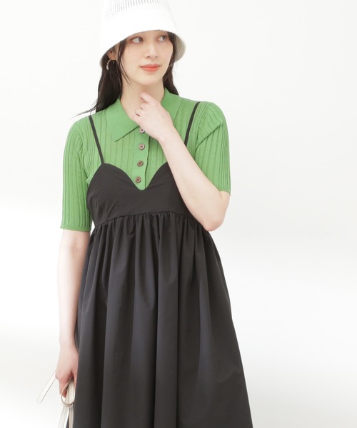 N.(N. Natural Beauty Basic)(エヌエヌナチュラルビューティーベーシック)の「◆シアーポロニット(ニット/セーター・レディース・ブラック×ホワイト/グリーン/ネイビー・MEDIUM)」の4枚目の写真