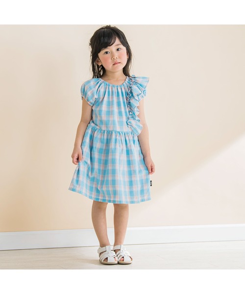 Noeil aime BeBe(ノイユエイムベベ)の「Noeil aime BeBe/サマーチェック肩フリルワンピース(80~130cm)(ワンピース・キッズ・オレンジ系その他/ブルー系その他・90/100/110/120/130/80)」の3枚目の写真