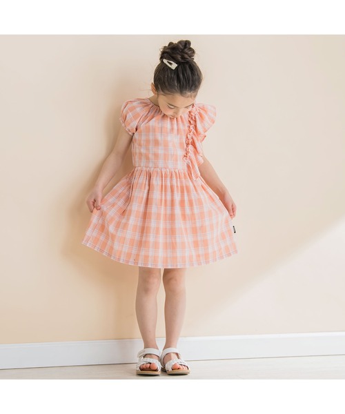 Noeil aime BeBe(ノイユエイムベベ)の「Noeil aime BeBe/サマーチェック肩フリルワンピース(80~130cm)(ワンピース・キッズ・オレンジ系その他/ブルー系その他・90/100/110/120/130/80)」の5枚目の写真