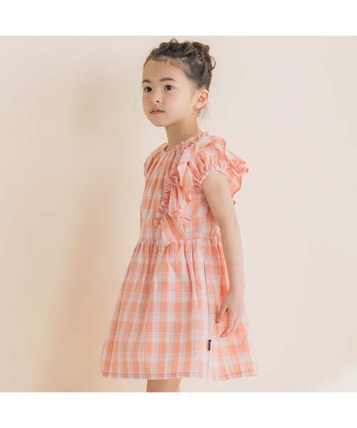 Noeil aime BeBe(ノイユエイムベベ)の「Noeil aime BeBe/サマーチェック肩フリルワンピース(80~130cm)(ワンピース・キッズ・オレンジ系その他/ブルー系その他・90/100/110/120/130/80)」の7枚目の写真