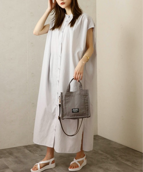Per sist ence(パーシエンス)の「Per sist ence/パーシエンス フレンチスリーブストライプシャツワンピース(シャツワンピース・レディース・ホワイト/ライトグレー/サックスブルー・FREE)」の2枚目の写真