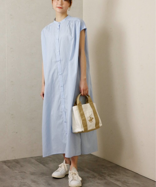 Per sist ence(パーシエンス)の「Per sist ence/パーシエンス フレンチスリーブストライプシャツワンピース(シャツワンピース・レディース・ホワイト/ライトグレー/サックスブルー・FREE)」の5枚目の写真
