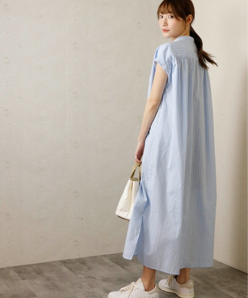 Per sist ence(パーシエンス)の「Per sist ence/パーシエンス フレンチスリーブストライプシャツワンピース(シャツワンピース・レディース・ホワイト/ライトグレー/サックスブルー・FREE)」の10枚目の写真