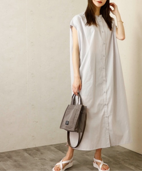 Per sist ence(パーシエンス)の「Per sist ence/パーシエンス フレンチスリーブストライプシャツワンピース(シャツワンピース・レディース・ホワイト/ライトグレー/サックスブルー・FREE)」の19枚目の写真