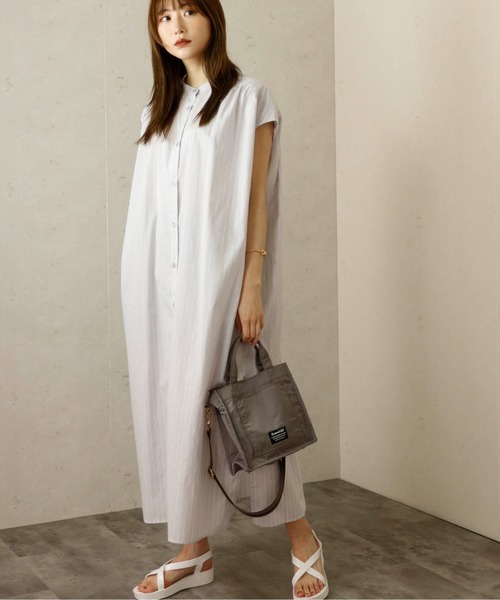 Per sist ence(パーシエンス)の「Per sist ence/パーシエンス フレンチスリーブストライプシャツワンピース(シャツワンピース・レディース・ホワイト/ライトグレー/サックスブルー・FREE)」の13枚目の写真