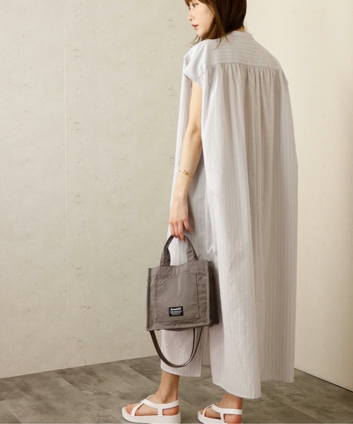 Per sist ence(パーシエンス)の「Per sist ence/パーシエンス フレンチスリーブストライプシャツワンピース(シャツワンピース・レディース・ホワイト/ライトグレー/サックスブルー・FREE)」の6枚目の写真