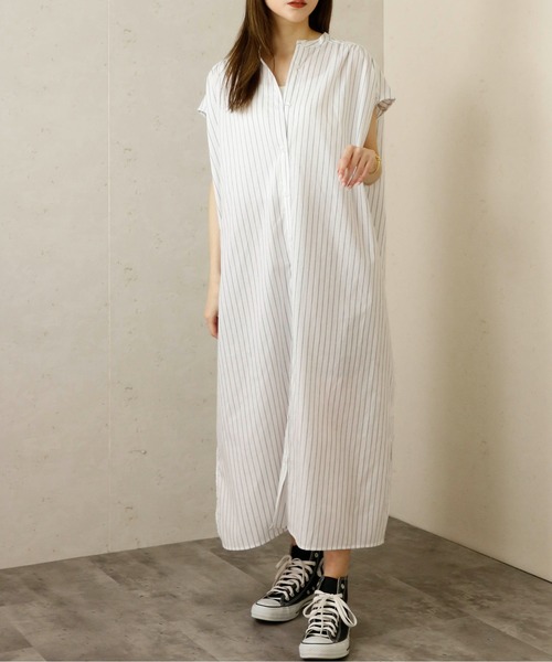 Per sist ence(パーシエンス)の「Per sist ence/パーシエンス フレンチスリーブストライプシャツワンピース(シャツワンピース・レディース・ホワイト/ライトグレー/サックスブルー・FREE)」の17枚目の写真