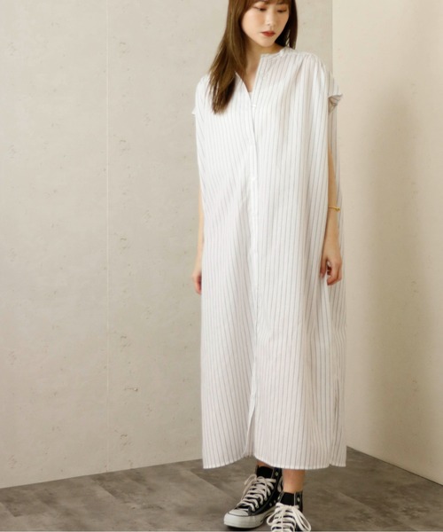 Per sist ence(パーシエンス)の「Per sist ence/パーシエンス フレンチスリーブストライプシャツワンピース(シャツワンピース・レディース・ホワイト/ライトグレー/サックスブルー・FREE)」の20枚目の写真