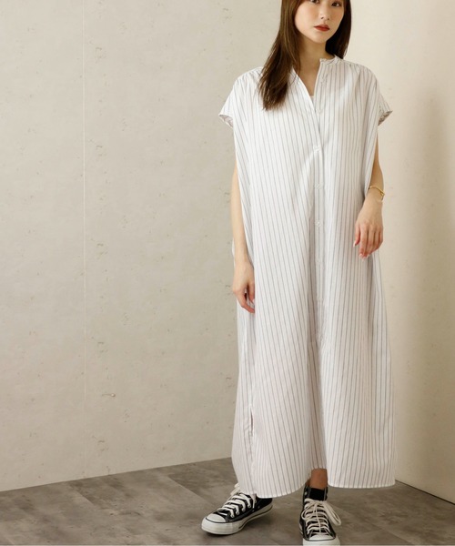Per sist ence(パーシエンス)の「Per sist ence/パーシエンス フレンチスリーブストライプシャツワンピース(シャツワンピース・レディース・ホワイト/ライトグレー/サックスブルー・FREE)」の14枚目の写真