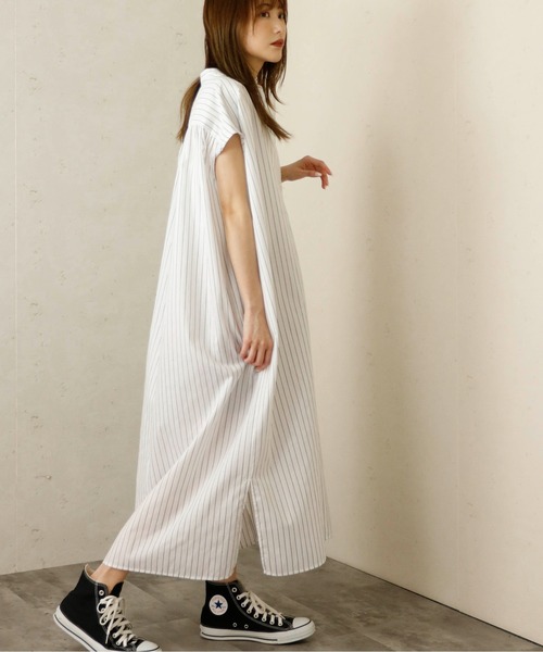 Per sist ence(パーシエンス)の「Per sist ence/パーシエンス フレンチスリーブストライプシャツワンピース(シャツワンピース・レディース・ホワイト/ライトグレー/サックスブルー・FREE)」の12枚目の写真