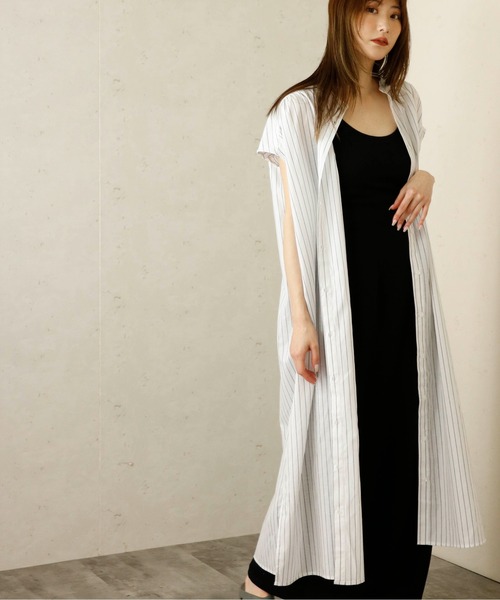 Per sist ence(パーシエンス)の「Per sist ence/パーシエンス フレンチスリーブストライプシャツワンピース(シャツワンピース・レディース・ホワイト/ライトグレー/サックスブルー・FREE)」の18枚目の写真