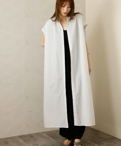 Per sist ence(パーシエンス)の「Per sist ence/パーシエンス フレンチスリーブストライプシャツワンピース(シャツワンピース・レディース・ホワイト/ライトグレー/サックスブルー・FREE)」の21枚目の写真