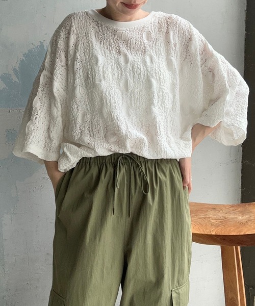 LEPSIM（レプシィム）の「総レース5分袖プルオーバー　908504（Tシャツ/カットソー・レディース・ブラック/オフホワイト/ブルー・FREE）」の5枚目の写真