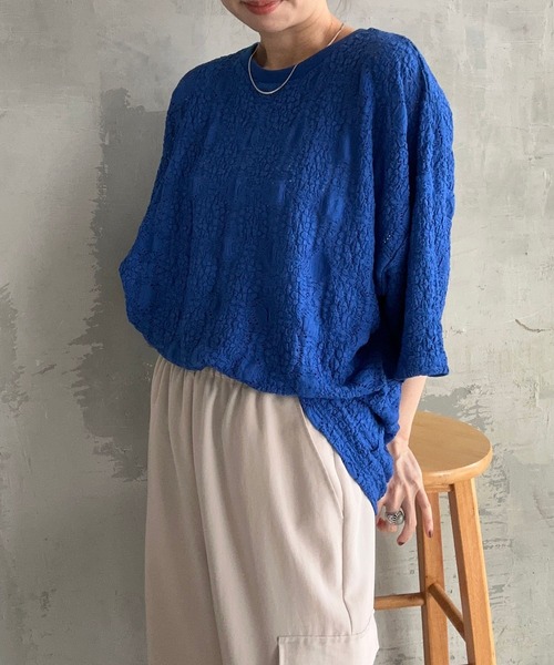 LEPSIM（レプシィム）の「総レース5分袖プルオーバー　908504（Tシャツ/カットソー・レディース・ブラック/オフホワイト/ブルー・FREE）」の8枚目の写真