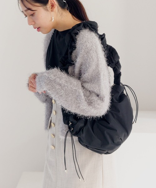 mysty woman（ミスティウーマン）の「シャーリングドロストBAG 969374（ハンドバッグ・レディース・ブラック/アイボリー/ブラック系その他/ホワイト系その他・FREE）」の4枚目の写真