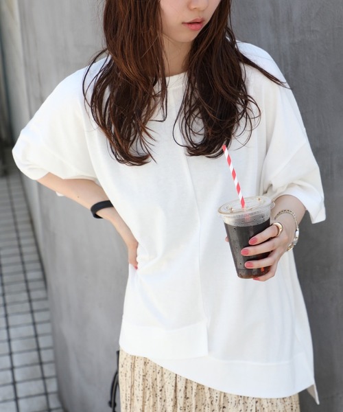 SETUP7（セットアップセブン）の「【SETUP7】リメイク風切り替え半袖Tシャツ 86142 KRI（Tシャツ/カットソー・レディース・ブラック/オレンジ/オフホワイト・FREE）」の2枚目の写真