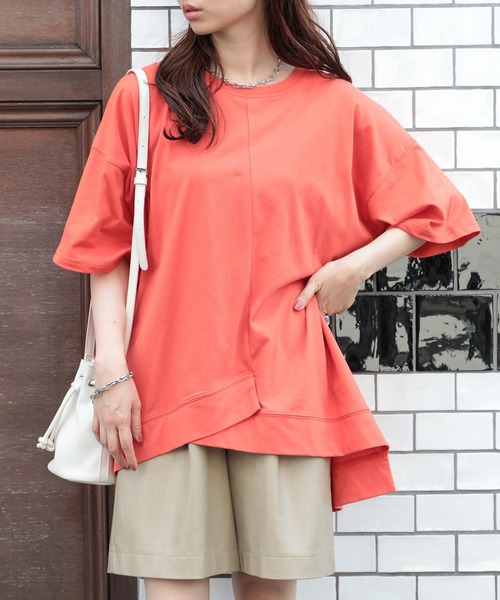 インディゴ 天竺 カットソー リメイク風 切替 Tシャツ