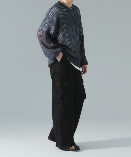 epnok(エプノック)の「モヘアライクメッシュルーズニット(ニット/セーター・メンズ・グレイッシュブルー/ダークグレー/レッド・SMALL/MEDIUM/LARGE)」の5枚目の写真