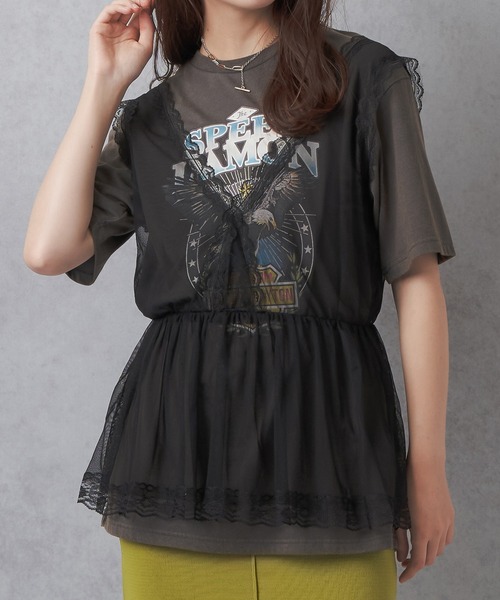 Lull（ルル）の「【Lull / ルル】チュールオーバータンクトップ（タンクトップ・レディース・ブラック/ホワイト・ONESIZE）」の8枚目の写真