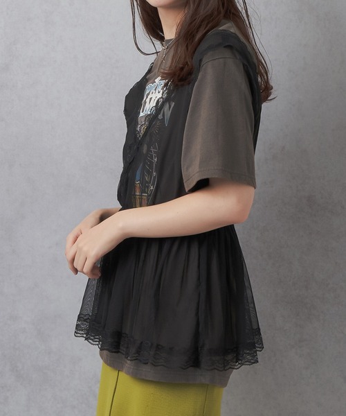 Lull（ルル）の「【Lull / ルル】チュールオーバータンクトップ（タンクトップ・レディース・ブラック/ホワイト・ONESIZE）」の9枚目の写真