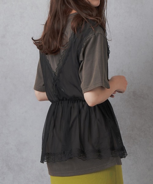 Lull（ルル）の「【Lull / ルル】チュールオーバータンクトップ（タンクトップ・レディース・ブラック/ホワイト・ONESIZE）」の10枚目の写真