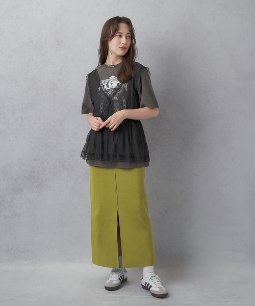 Lull（ルル）の「【Lull / ルル】チュールオーバータンクトップ（タンクトップ・レディース・ブラック/ホワイト・ONESIZE）」の12枚目の写真