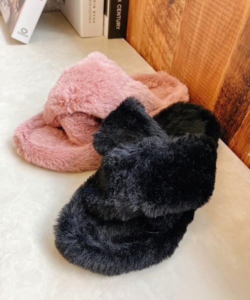 Noubel Voug Relax（ヌーベルヴォーグリラックス）の「もこもこ クロス スライダー サンダル（サンダル・レディース・ブラック/ベージュ/ホワイト/ピンク・36/37/38/39）」の6枚目の写真