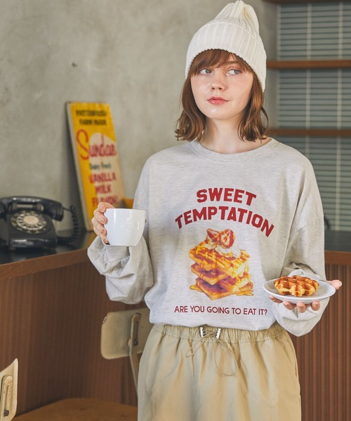 MONO-MART LADY'S(モノマートレディース)の「オーバーサイズプリントロンT ベイクドスイーツ/ブレックファースト(Tシャツ/カットソー・レディース・ホワイト系1/スミクロ/オートミール/ブラック系1/オフホワイト/ライトブラウン/ネイビー/ホワイト系2・FREE)」の9枚目の写真