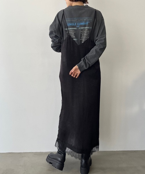 LOWRYS FARM（ローリーズファーム）の「サテンレースキャミワンピース　979067（ワンピース・レディース・ブラック/グレー・SHORT/LONG）」の8枚目の写真