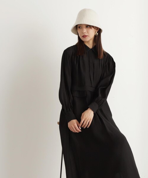 N.(N. Natural Beauty Basic)(エヌエヌナチュラルビューティーベーシック)の「◆ギャザーフラップシャツワンピース(シャツワンピース・レディース・ブラック/オフホワイト・MEDIUM)」の9枚目の写真