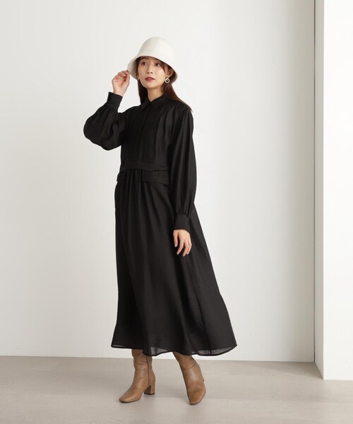 N.(N. Natural Beauty Basic)(エヌエヌナチュラルビューティーベーシック)の「◆ギャザーフラップシャツワンピース(シャツワンピース・レディース・ブラック/オフホワイト・MEDIUM)」の12枚目の写真