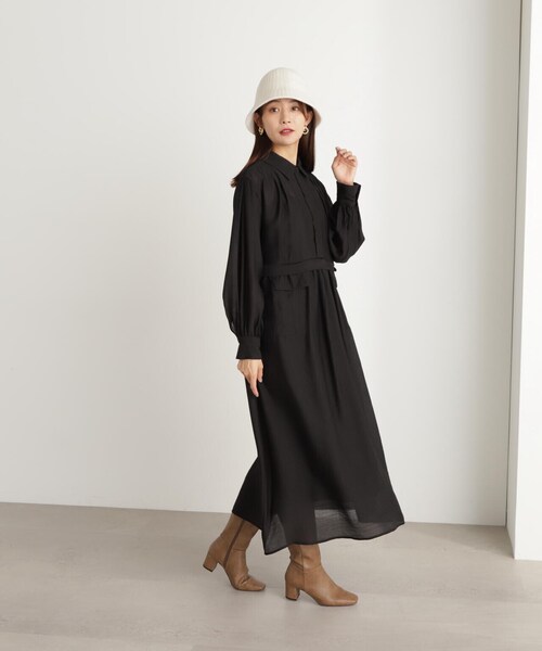 N.(N. Natural Beauty Basic)(エヌエヌナチュラルビューティーベーシック)の「◆ギャザーフラップシャツワンピース(シャツワンピース・レディース・ブラック/オフホワイト・MEDIUM)」の13枚目の写真