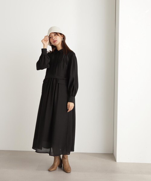 N.(N. Natural Beauty Basic)(エヌエヌナチュラルビューティーベーシック)の「◆ギャザーフラップシャツワンピース(シャツワンピース・レディース・ブラック/オフホワイト・MEDIUM)」の14枚目の写真