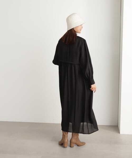 N.(N. Natural Beauty Basic)(エヌエヌナチュラルビューティーベーシック)の「◆ギャザーフラップシャツワンピース(シャツワンピース・レディース・ブラック/オフホワイト・MEDIUM)」の15枚目の写真