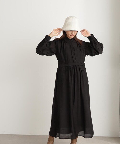 N.(N. Natural Beauty Basic)(エヌエヌナチュラルビューティーベーシック)の「◆ギャザーフラップシャツワンピース(シャツワンピース・レディース・ブラック/オフホワイト・MEDIUM)」の16枚目の写真
