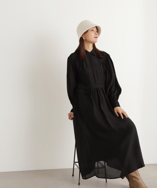 N.(N. Natural Beauty Basic)(エヌエヌナチュラルビューティーベーシック)の「◆ギャザーフラップシャツワンピース(シャツワンピース・レディース・ブラック/オフホワイト・MEDIUM)」の17枚目の写真