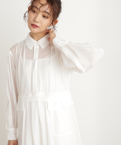 N.(N. Natural Beauty Basic)(エヌエヌナチュラルビューティーベーシック)の「◆ギャザーフラップシャツワンピース(シャツワンピース・レディース・ブラック/オフホワイト・MEDIUM)」の20枚目の写真