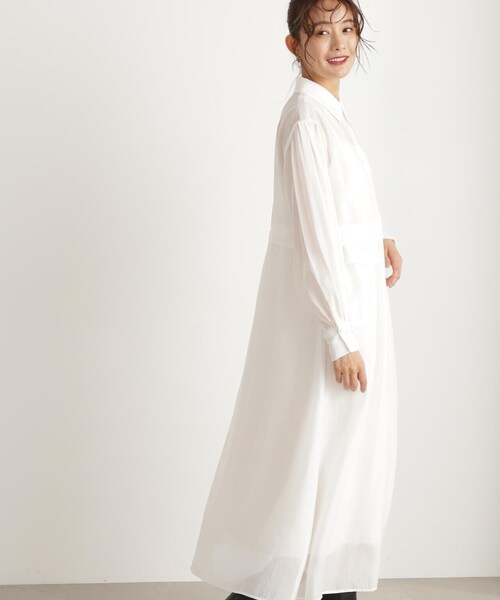 N.(N. Natural Beauty Basic)(エヌエヌナチュラルビューティーベーシック)の「◆ギャザーフラップシャツワンピース(シャツワンピース・レディース・ブラック/オフホワイト・MEDIUM)」の21枚目の写真