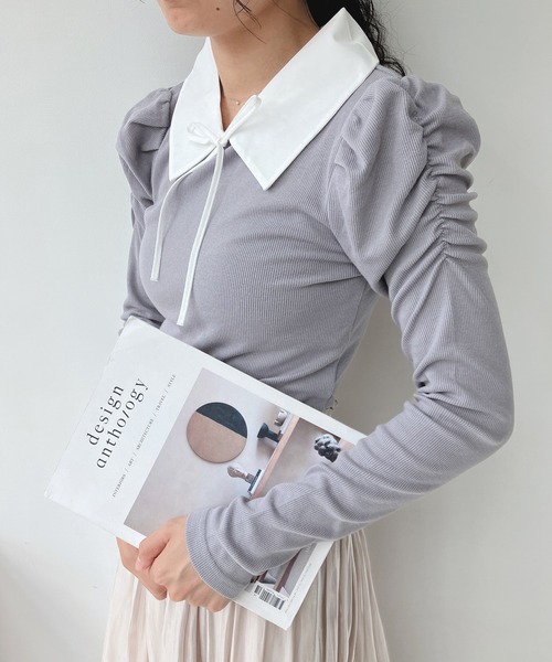 AS KNOW AS plus（アズノゥアズプラス）の「☆衿付きパワショルプルオーバー（Tシャツ/カットソー・レディース・アイボリー/ブラック/その他/サックスブルー・FREE）」の3枚目の写真