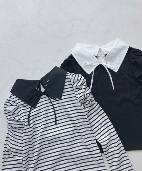 AS KNOW AS plus（アズノゥアズプラス）の「☆衿付きパワショルプルオーバー（Tシャツ/カットソー・レディース・アイボリー/ブラック/その他/サックスブルー・FREE）」の4枚目の写真