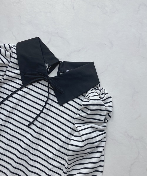 AS KNOW AS plus（アズノゥアズプラス）の「☆衿付きパワショルプルオーバー（Tシャツ/カットソー・レディース・アイボリー/ブラック/その他/サックスブルー・FREE）」の6枚目の写真